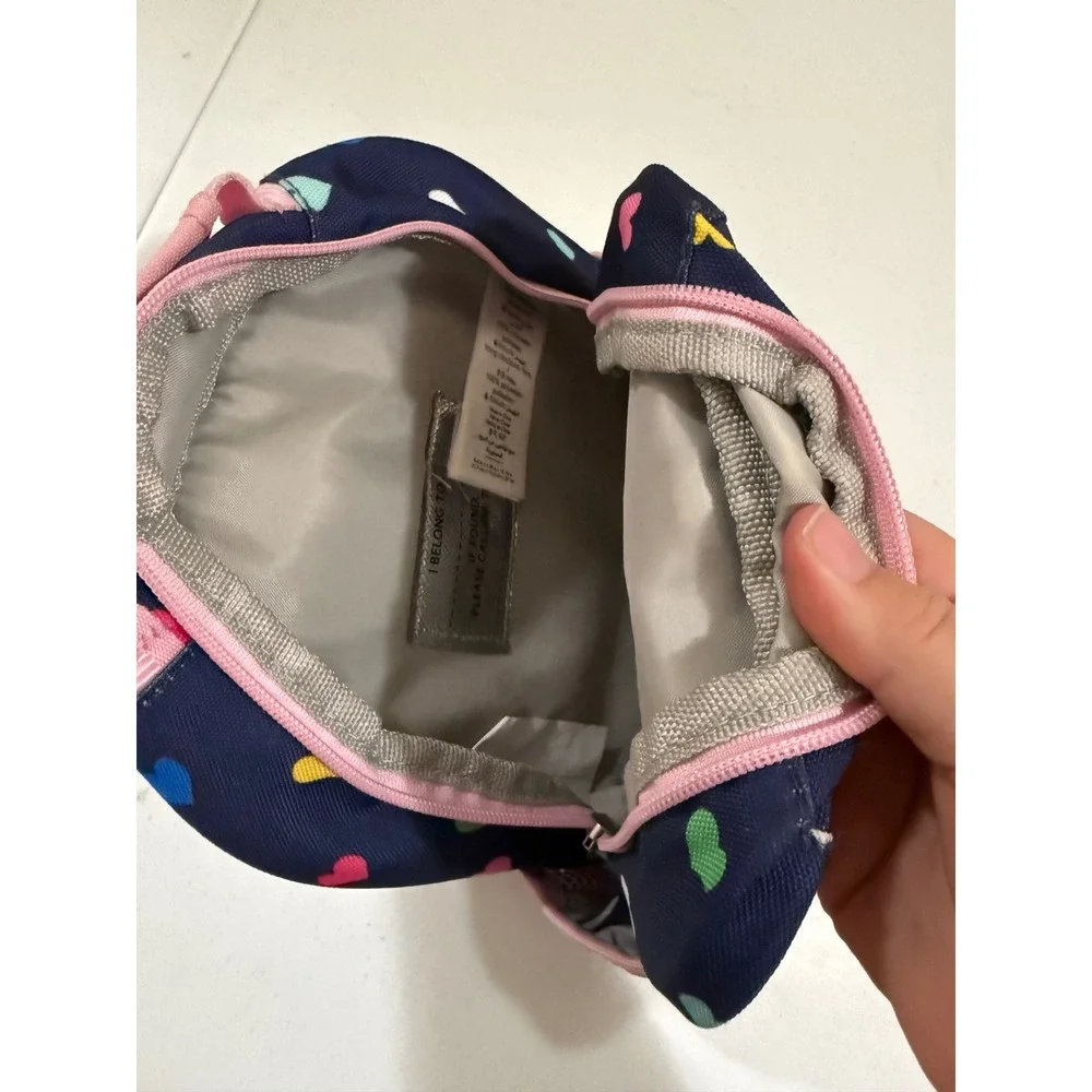 Pottery Barn Kids Navy Blue Multi Heart Print Mini Backpack Pink Trim Buckles